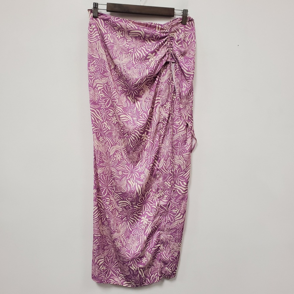 Free People Womens Pull On Cinched Side Maxi Skirt Size 4 Purple Floral Slit